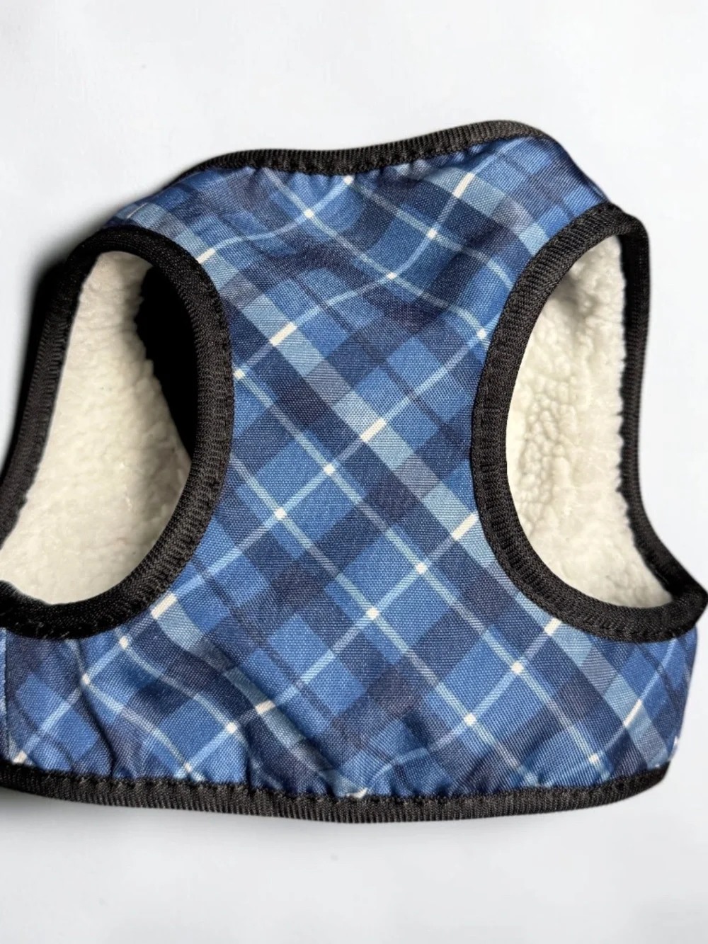 AKC Small Blue Plaid Sherpa Fleece Lined Dog Harness